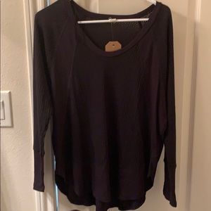 Lazy Sundays thermal knit top. Black & grey